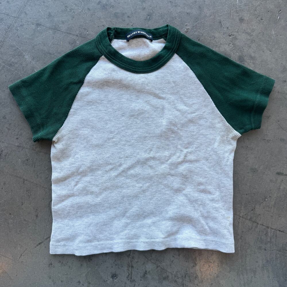 Vintage Y2k Brandy Melville Grey Green Knit Basics Essential Crop Baby Tee Small